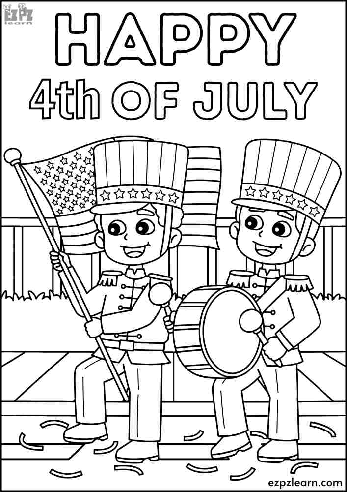 Drummer Boys Coloring Happy 4th of July PDF Download